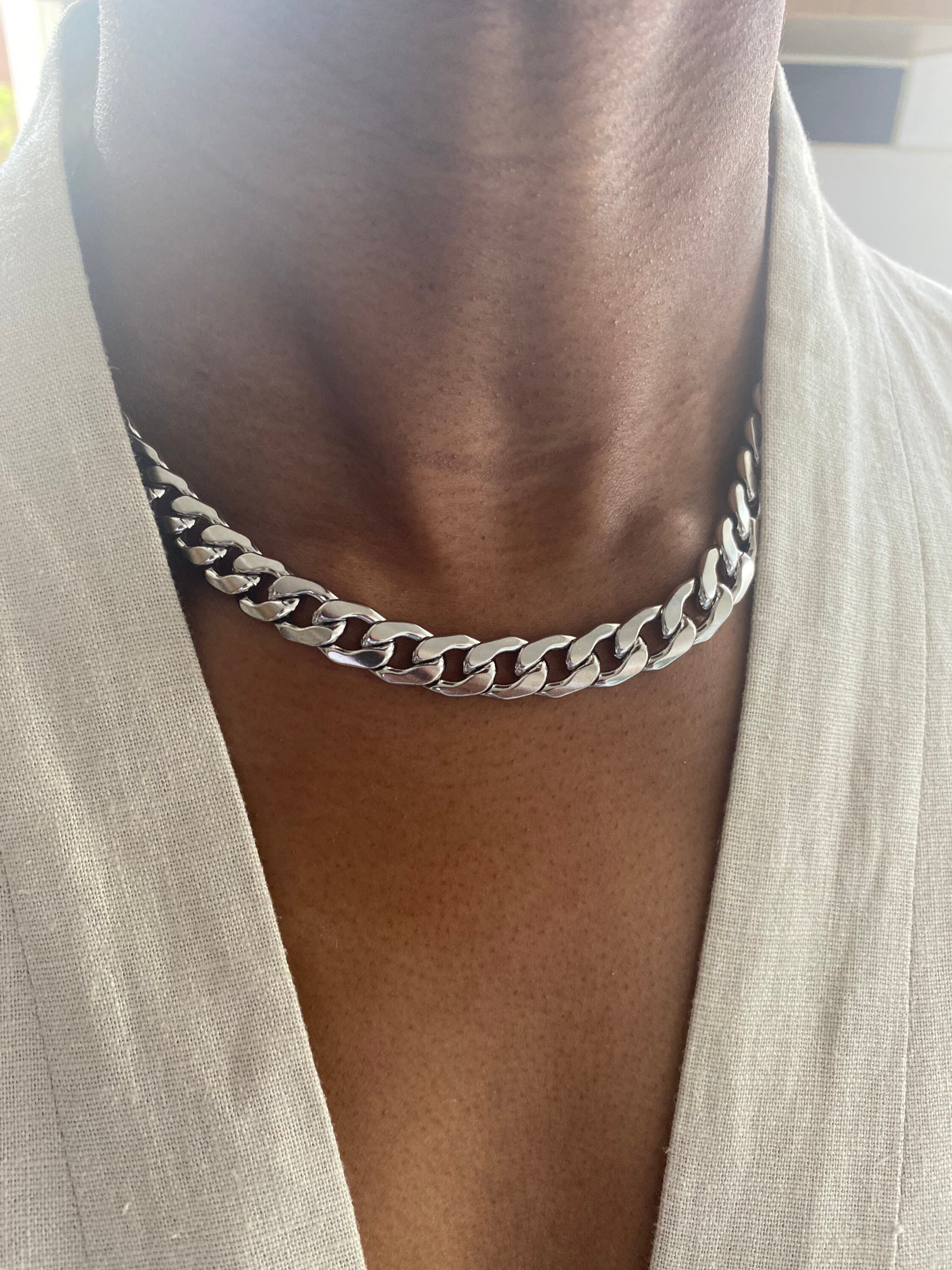 Chunky Mens 10mm Silver Curb Chain 