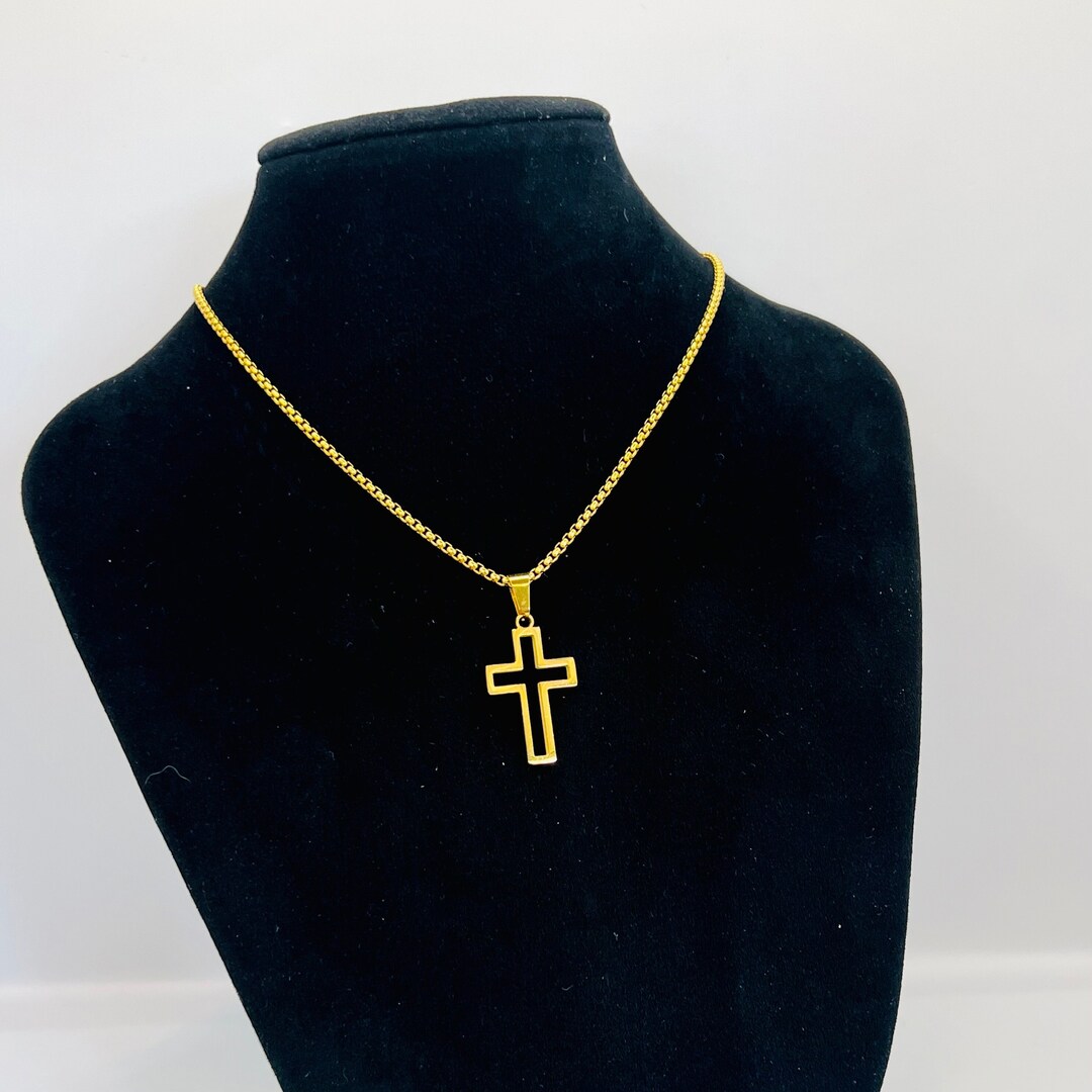 Gold Cross Necklace Box Chain Necklace Stainless Steel Etsy