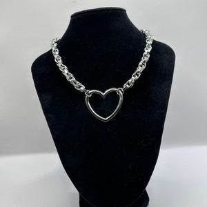 Chunky Heart Necklace, Big Heart Charm Pendant Necklace, Chunky Chain Necklace, Stainless Steel ...