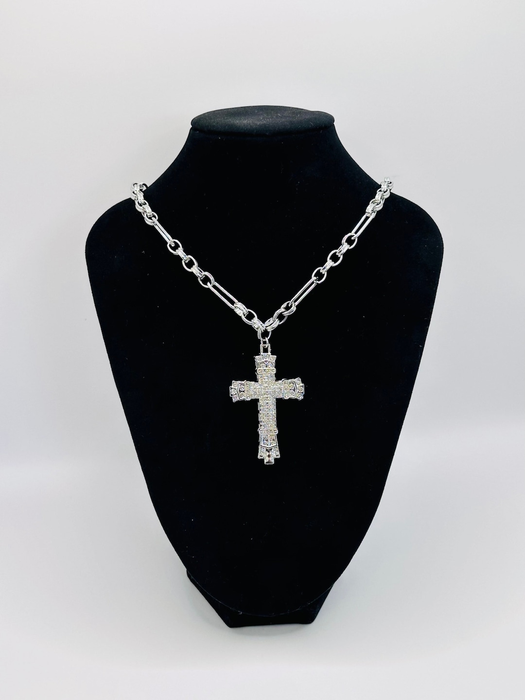 Silver Chain Cross Necklace Stainless Steel Chain Link Etsy