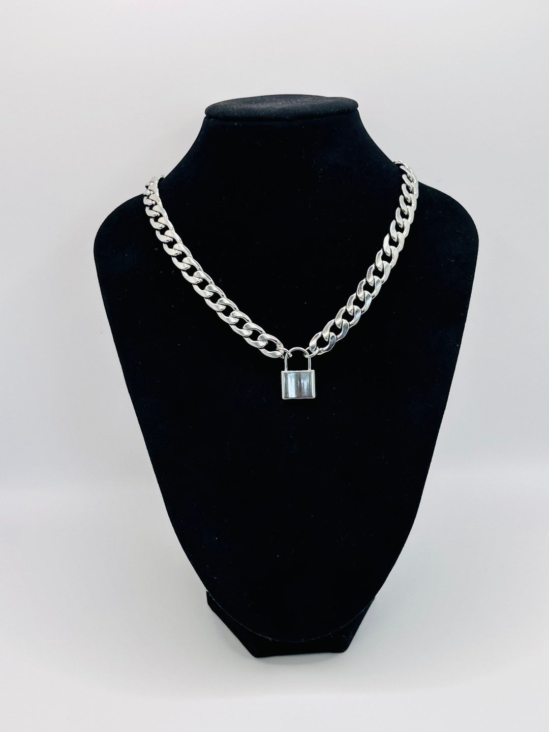 Chunky Curb Chain Padlock Necklace Padlock Choker Necklace Etsy UK