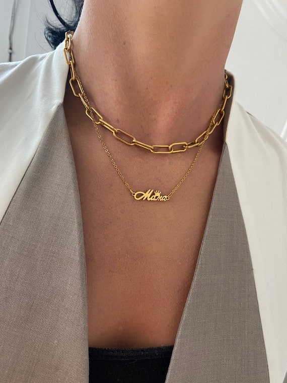 Buy Layered Gold Steel Paperclip Necklace Mama Necklace Chunky