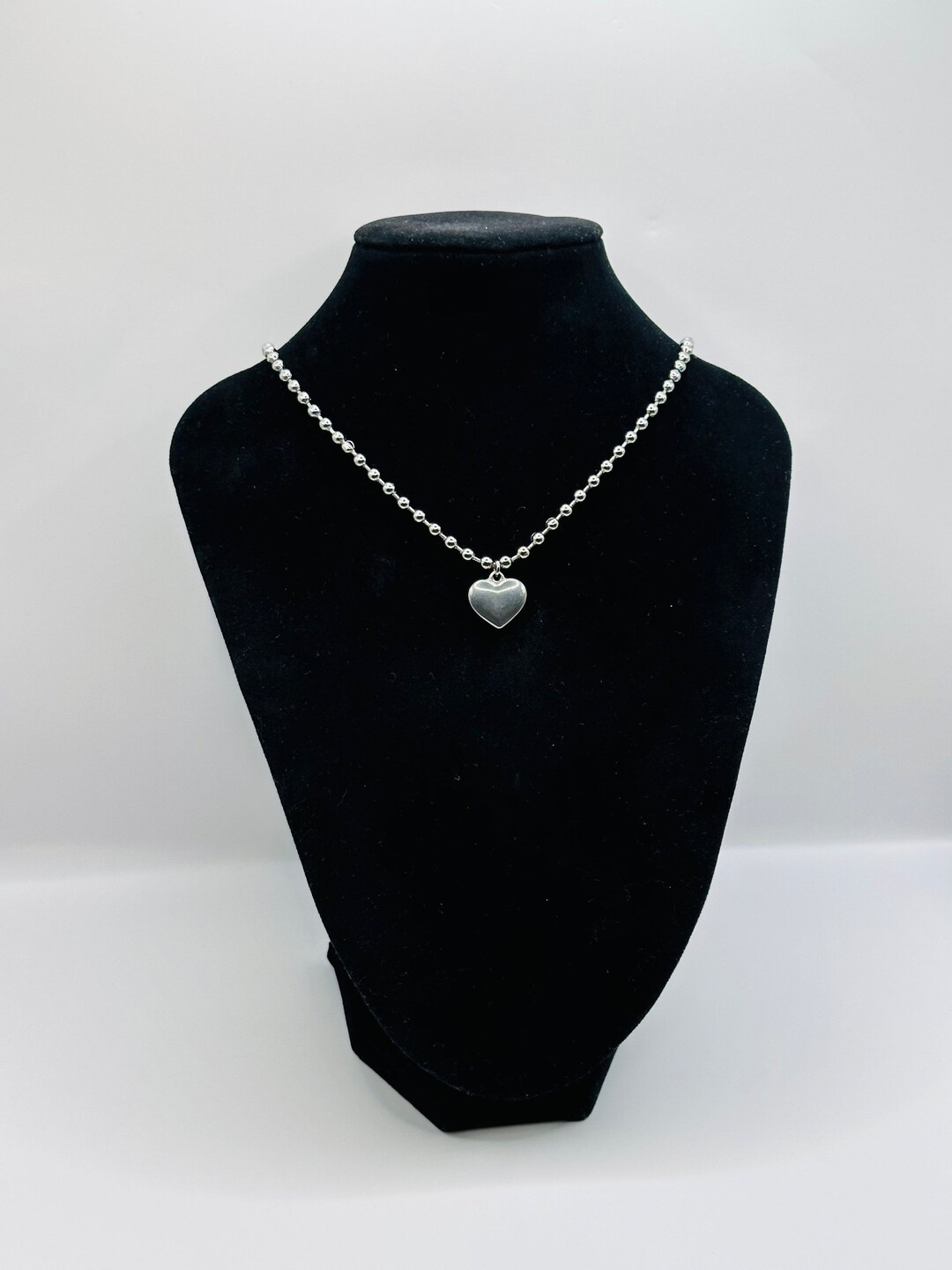 Beaded Ball Chain With Bubble Heart Puff Heart Charm Etsy