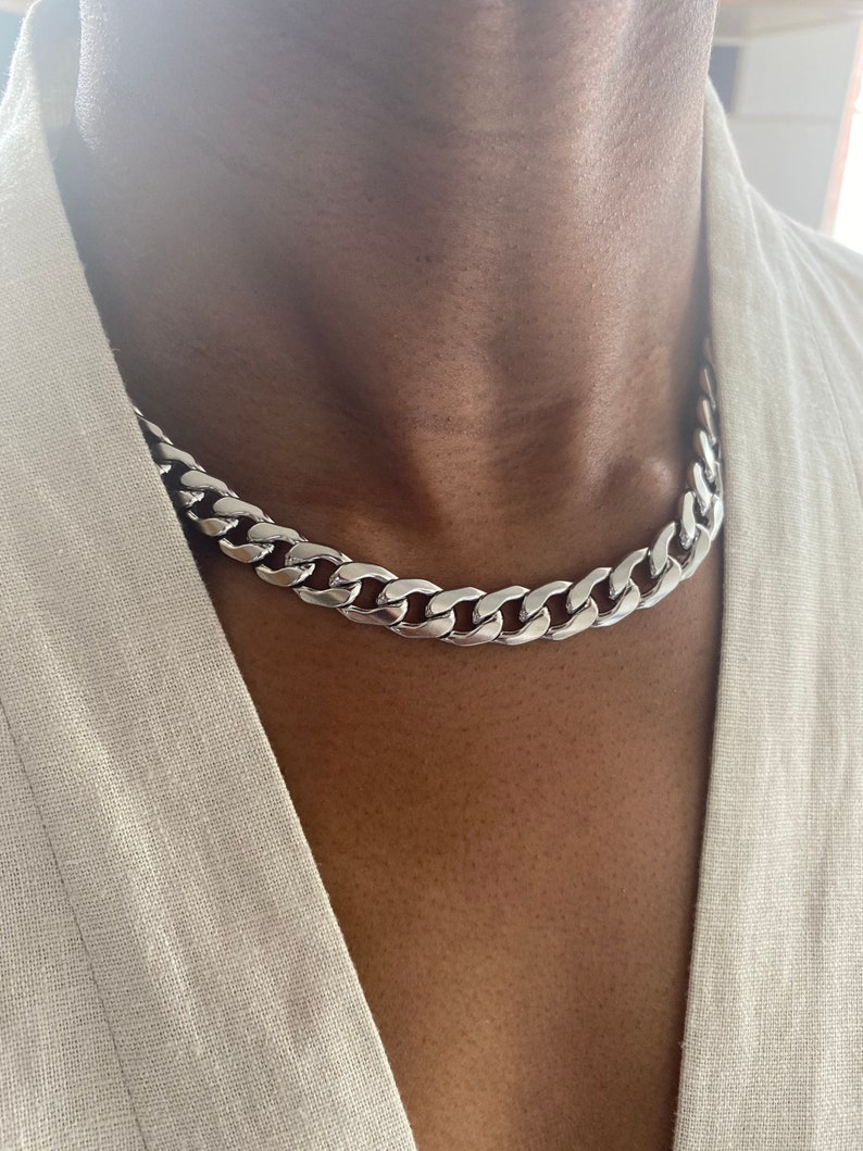 Chunky Mens 10mm Silver Curb Chain Necklace Women Thick Etsy