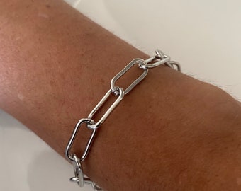 Bracciale a catena con clip di carta in acciaio inossidabile, bracciale a catena in argento massiccio, gioielli a catena per donne e uomini, braccialetto impilabile, regalo per lei