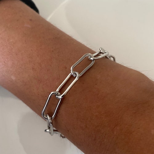 Stainless Steel Paper Clip Chain Bracelet Chunky Silver Chain Etsy UK