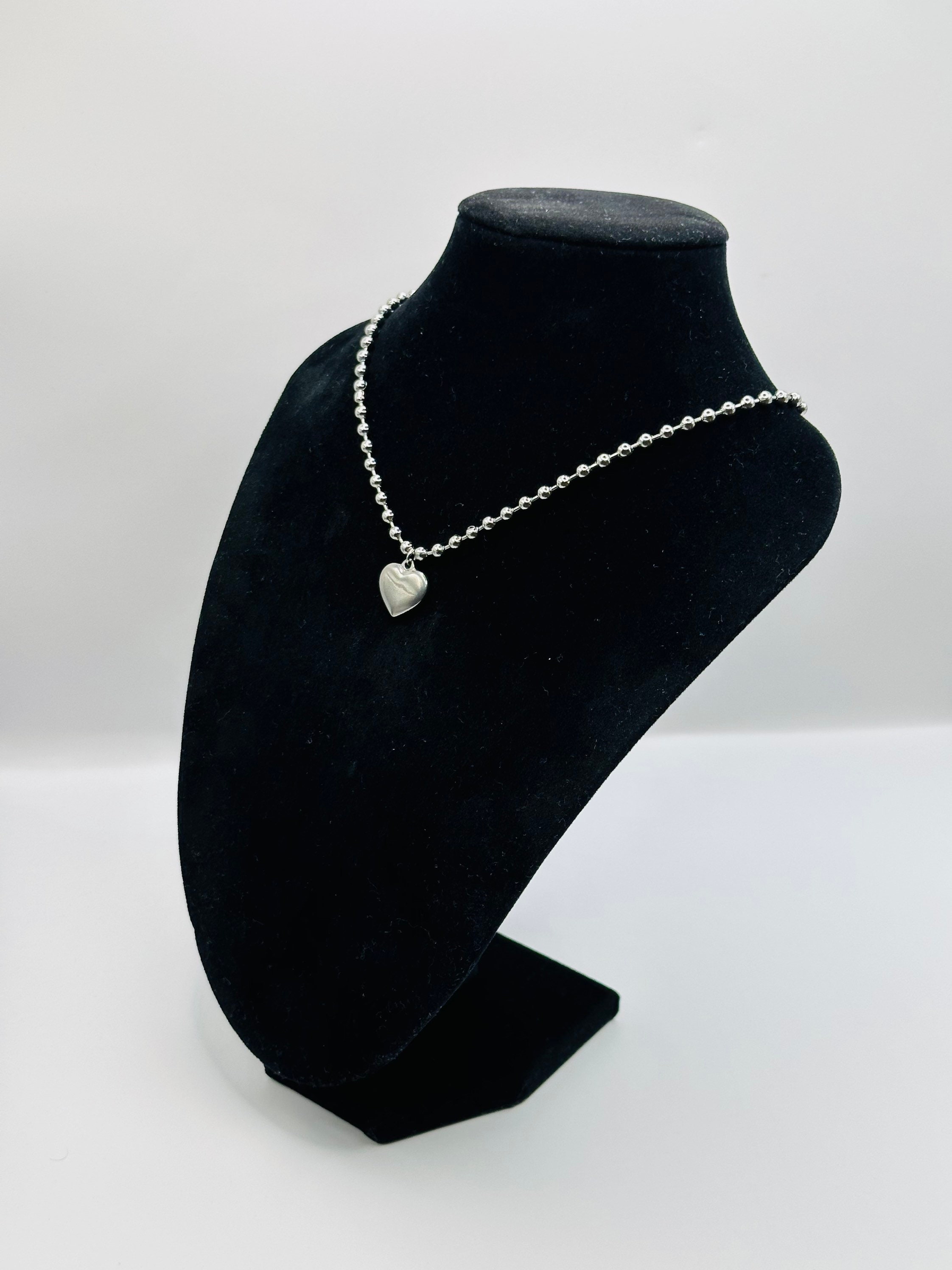 Beaded Ball Chain With Bubble Heart Puff Heart Charm Etsy