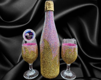 Complete Bling Rhinestone Bottle and Glassware Set