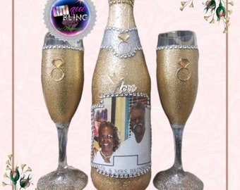 Glittered Bling Bottle & Glassware Sets