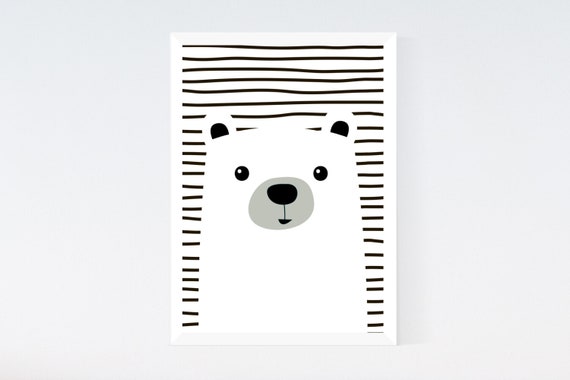 Kids Bear Black /& White Modern Nursery Children/'s Room Print Wall Art Picture