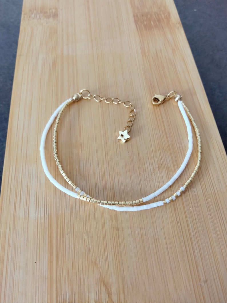 Bracelet double élégant perles Miyuki delica blanc et doré image 1