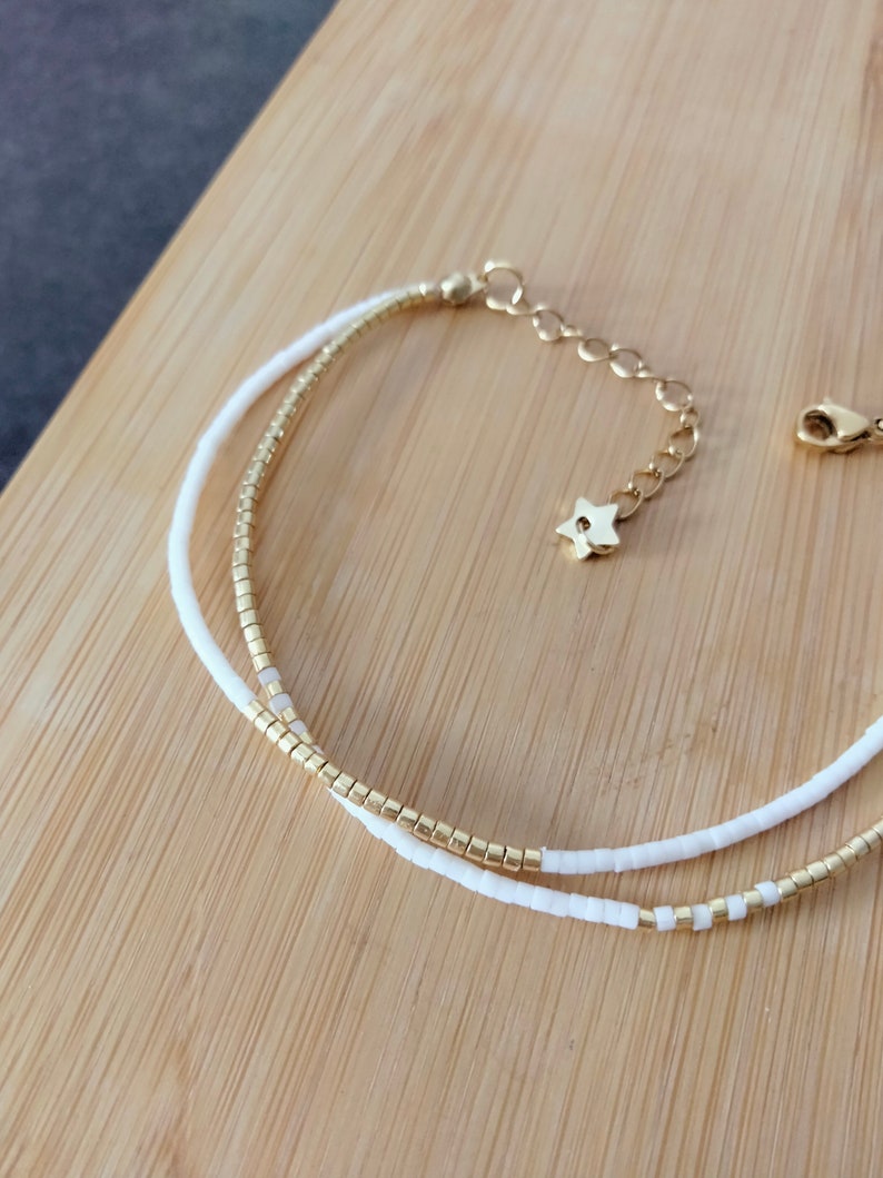 Bracelet double élégant perles Miyuki delica blanc et doré image 2