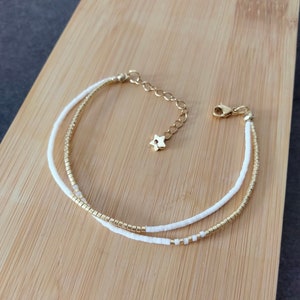 Bracelet double élégant perles Miyuki delica blanc et doré image 4
