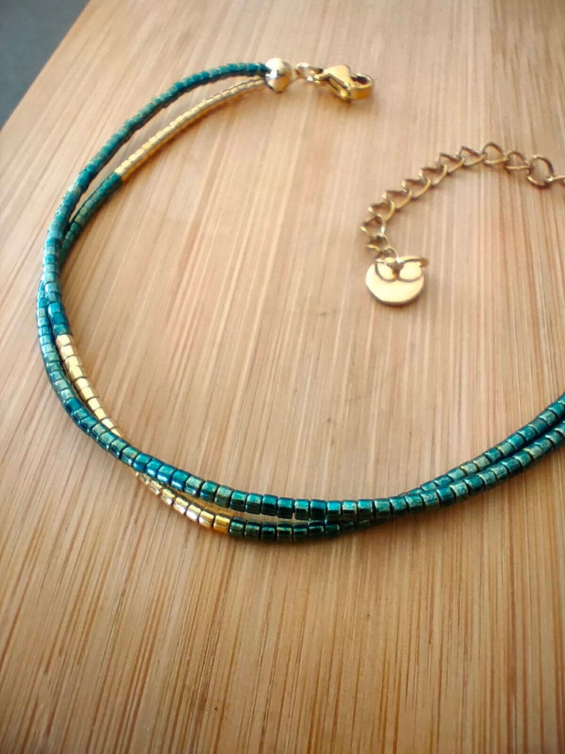 Bracelet double perle Miyuki délica vert irisé image 3