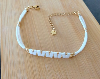 Bracelet élégant perles Miyuki Tila et délica White