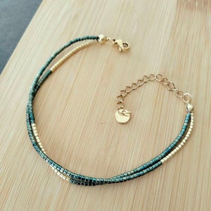 Bracelet double perle Miyuki délica vert irisé