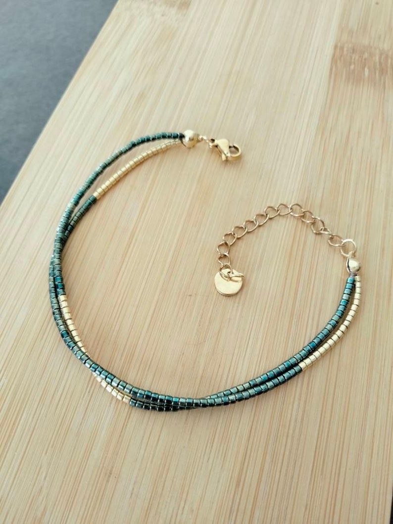 Bracelet double perle Miyuki délica vert irisé image 1