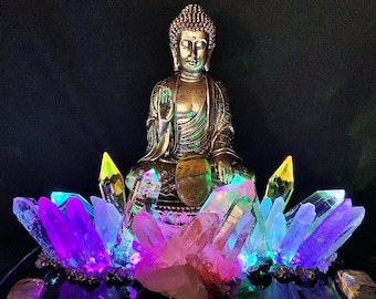 QUARTZ NIGHT LAMP, Golden Buddah,See pics and video