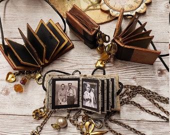 Mini Vintage Photo Journal - Charm/Pendent (customize with your pictures)