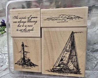 Stampin Up Wood Mounted Rubber Stamp Set - Nautical Theme