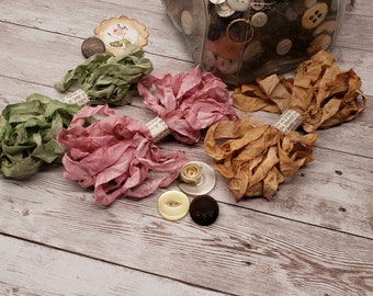 Distressed Aged Seam Binding Ribbon, 15 yards - 5 Yards each, Vintage Photo/Antique Linen, Victorian Velvet/ Spun Sugar and Bundled Sage