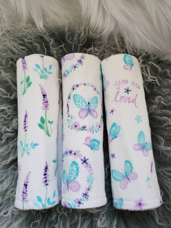 Floral Butterfly Burp Cloth Set of 3, Baby Girl Gift, Baby Shower Gift, Absorbent Burp Cloth, Baby Butterflies
