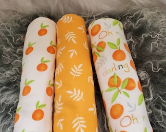 Burp Cloth Set of 3, Clementine Burp Cloth, Orange and Green, Baby Citrus Burp, Baby Cutie,  Gender Neutral Gift, Baby Shower Gift