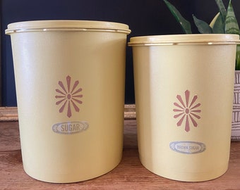 Vintage, 1970s, Tupperware, Harvest Gold, Servalier, Canisters, Retro Kitchen, Vintage Kitchen, Kitchen Storage