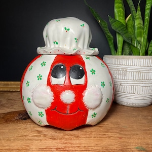 Vintage, 1960s, Anthropomorphic, Ceramic, Cookie Jar, Kitsch, Kitsch Kitchen, Vintage Kitchen, Vintage Christmas, Christmas Decor