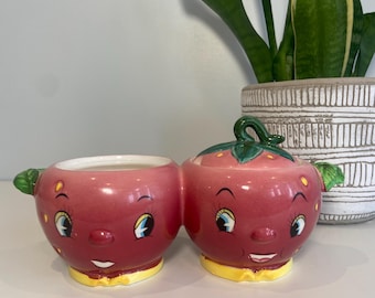 Vintage, 1950s, Py Japan, Anthropomorphic, HTF Strawberry, Double Jam, Condiment Jar, Kitsch,