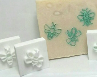 Tiny Bee Stamp 3/4" with handle for soap making, mica stamp,pottery, cookie/baking, fondant, 3 design options