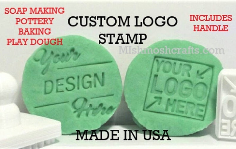 Image, Logo, or Custom Font Soap Stamp with handle. Uses:  mica stamp, cookie stamp, pottery, clay, playdough... 