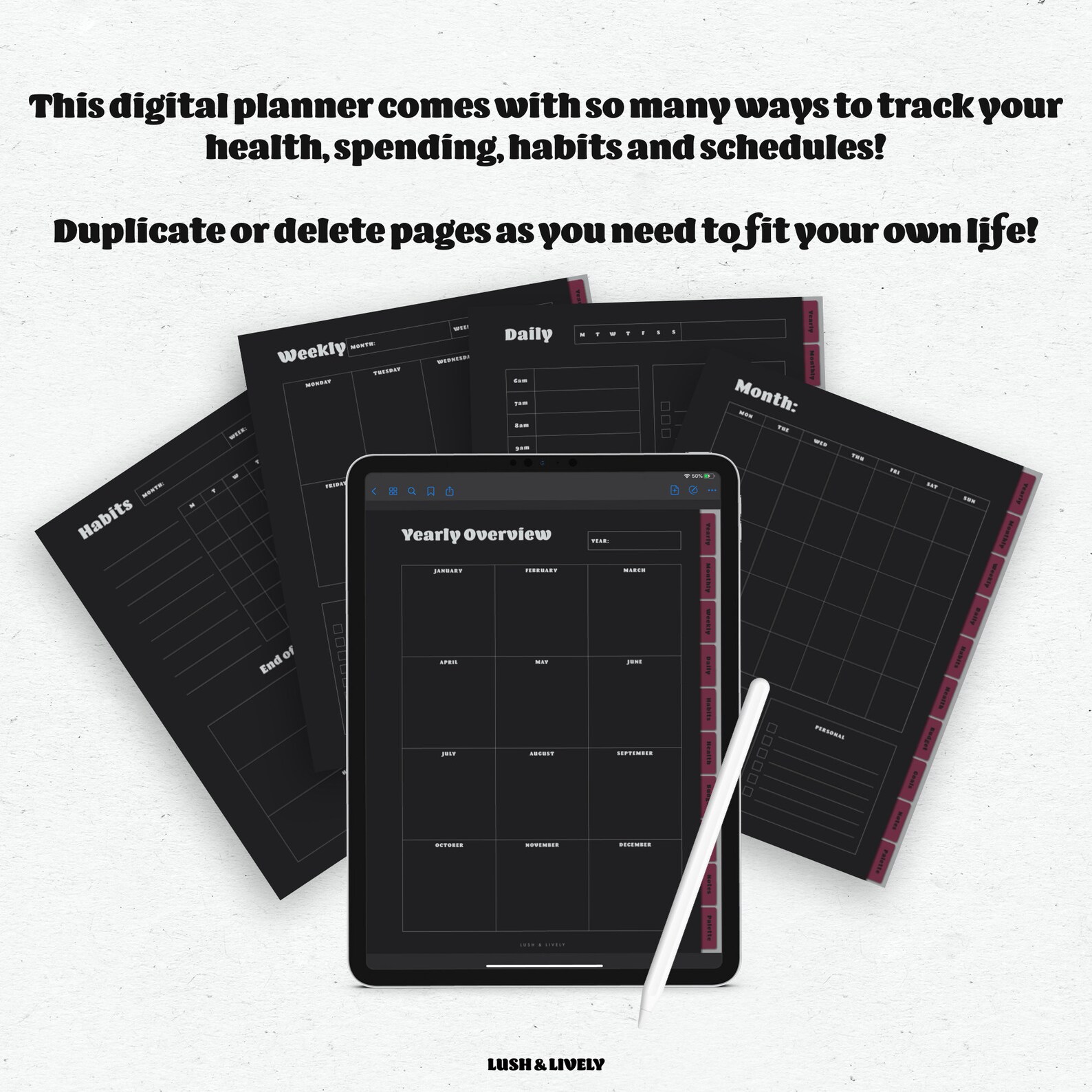 Undated Digital Planner // Witchy Digital Planner // Dark Mode Planner ...