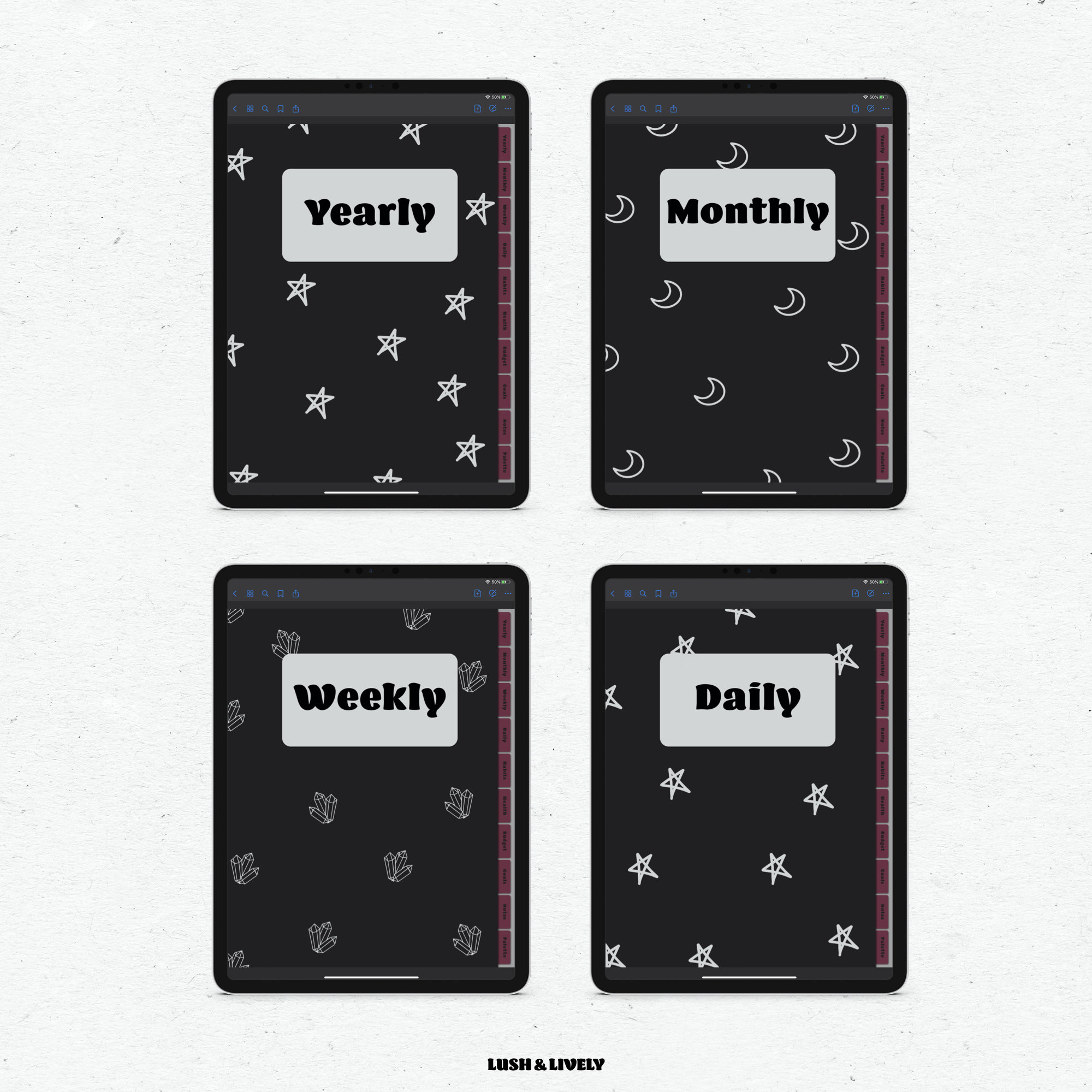 Undated Digital Planner // Witchy Digital Planner // Dark Mode Planner ...