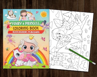 Libro para colorear de hadas y princesas imprimible para niños / 25 páginas para colorear en PDF / 8,5" x 11" (21,6 x 27,9 cm)