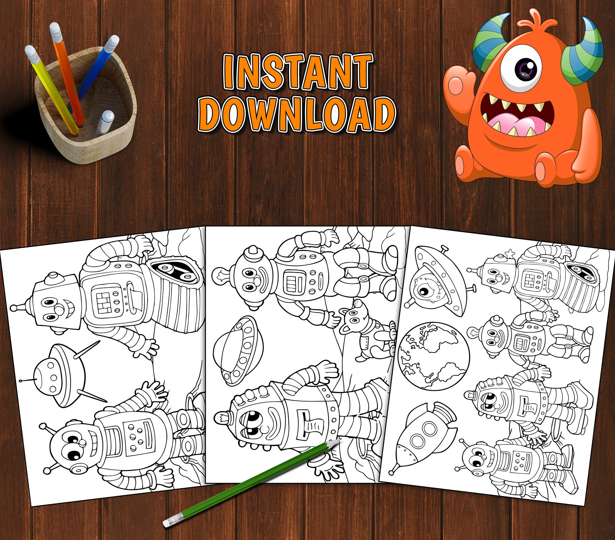 Printable Robots & Monsters Coloring Book for Kids 25 PDF - Etsy