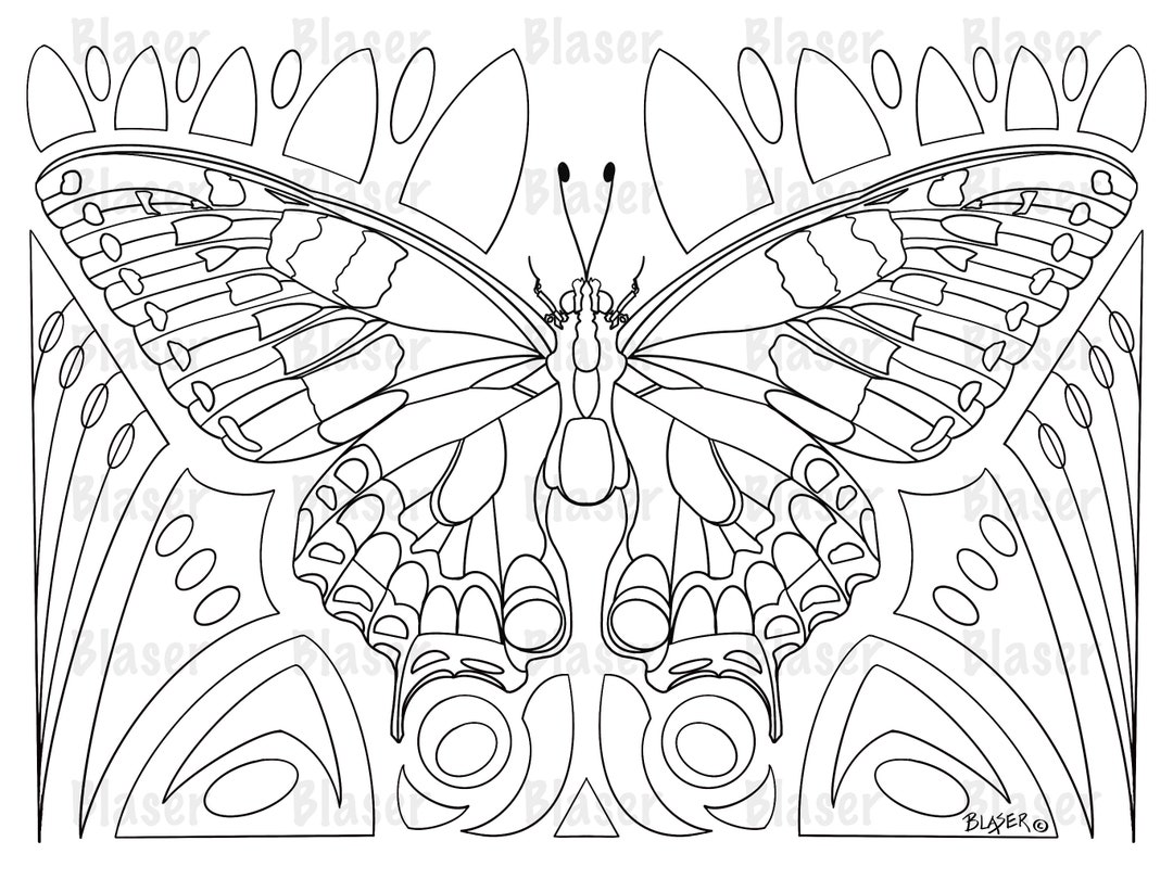 Coloring Page, Butterfly, Printable, Symmetrical, Coloring, Digital