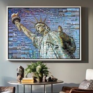 New York wall art, Statue of Liberty Photo Collage Art for Modern Office