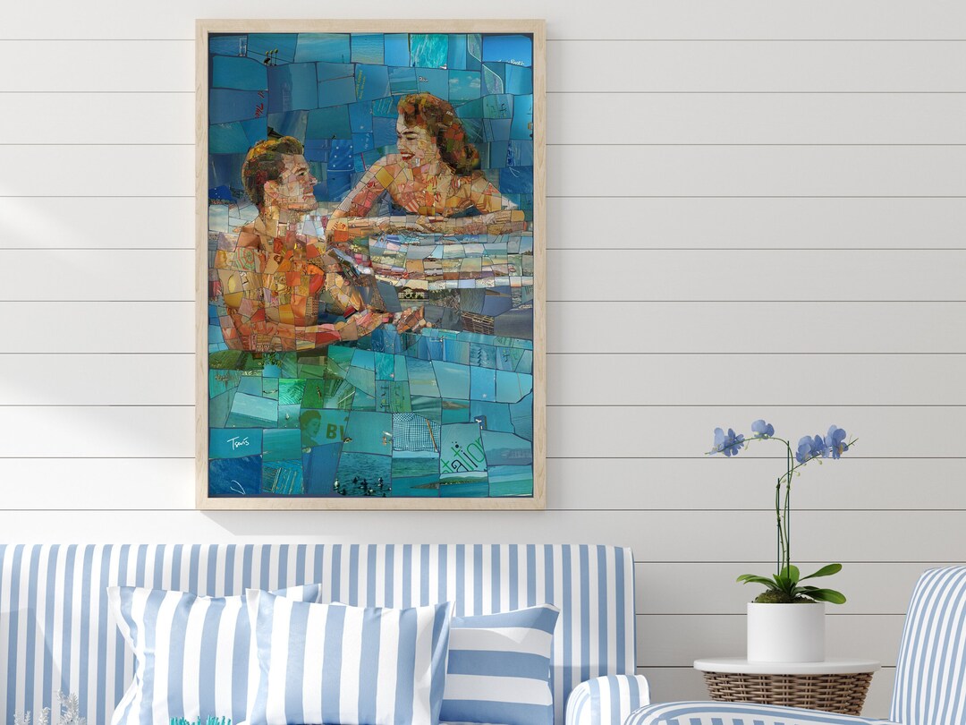 Vintage Couple in Pool Art Print: Colorful Photomosaic Wall Decor - Etsy