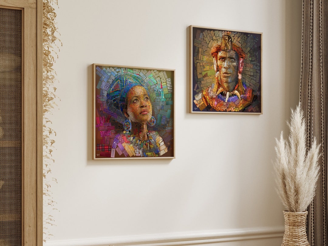 Zulu Mosaic Portrait Art Prints, African Couple Wall Decor, Set of 2 - Etsy