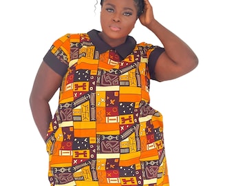 African Print Short Dress, Short-sleeve dress/ African wear/ Dresses/ Short dress