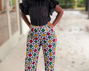 Abena stoned high waisted dress pant/ African dress/ African cloth Wide leg pant Wide Leg pant, High Rise Pants, Extra Long Trousers/ Pant