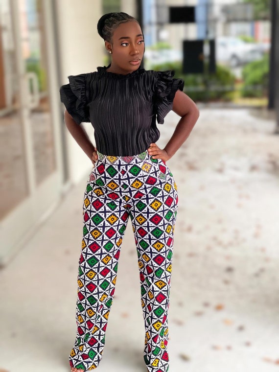 Abena Stoned High Waisted Dress Pant/ African Dress/ African Cloth Wide Leg  Pant Wide Leg Pant, High Rise Pants, Extra Long Trousers/ Pant 