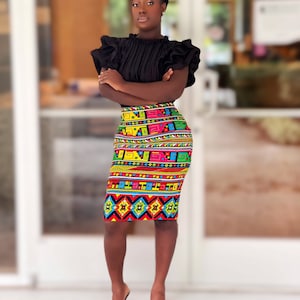 High Waisted Pencil Skirt African Print Etsy