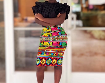 Vera Embellished Crystal Midi Skirt/ Skirt/ African dress/ African cloth High Waisted Midi Skirt/ MIDI skirt/ Skirt.