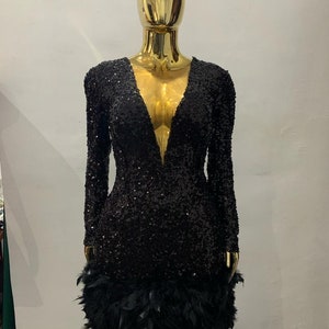 Black sequence dress, short sequin dresses, short dinner dress, women fashion dresses, sequence dress, prom dresses, luxury feather & corset