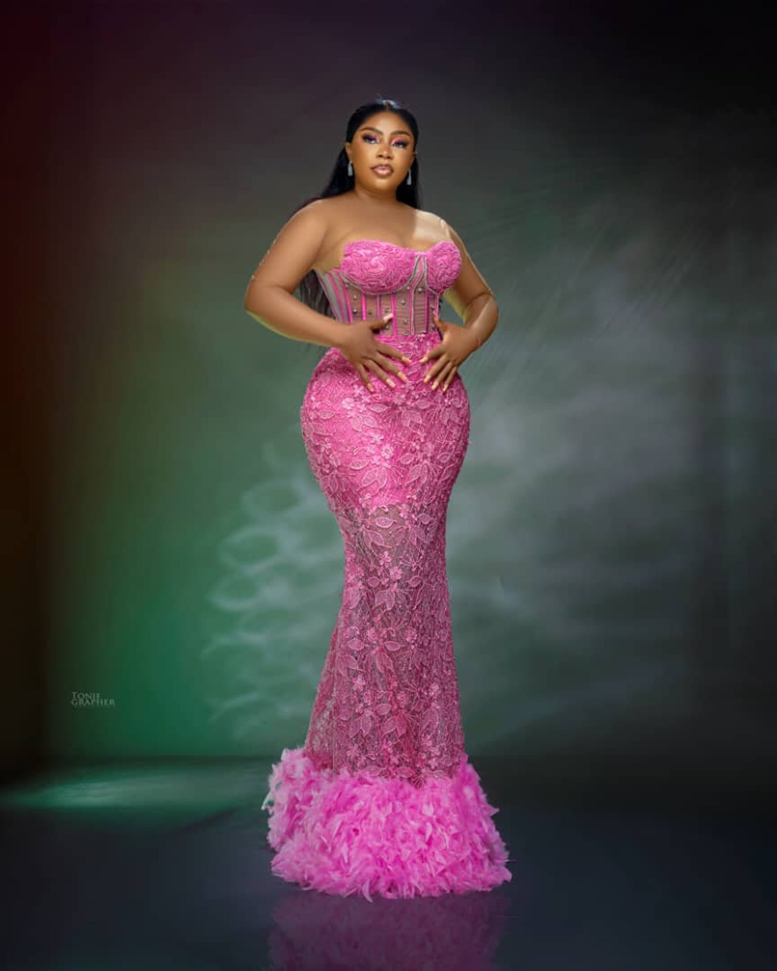 Stunning Pink Two-Piece Pearl Skirt Corset Prom Dresses