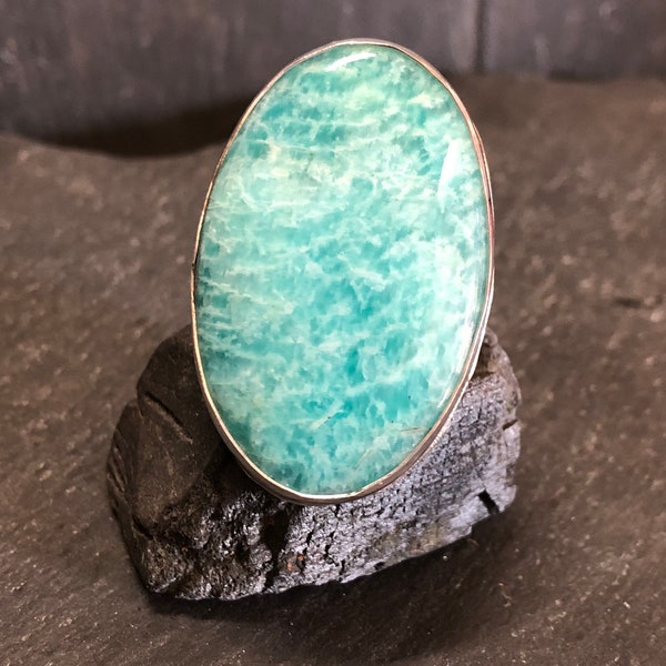 Amazonite Handmade Sterling Silver Ring UK Size P