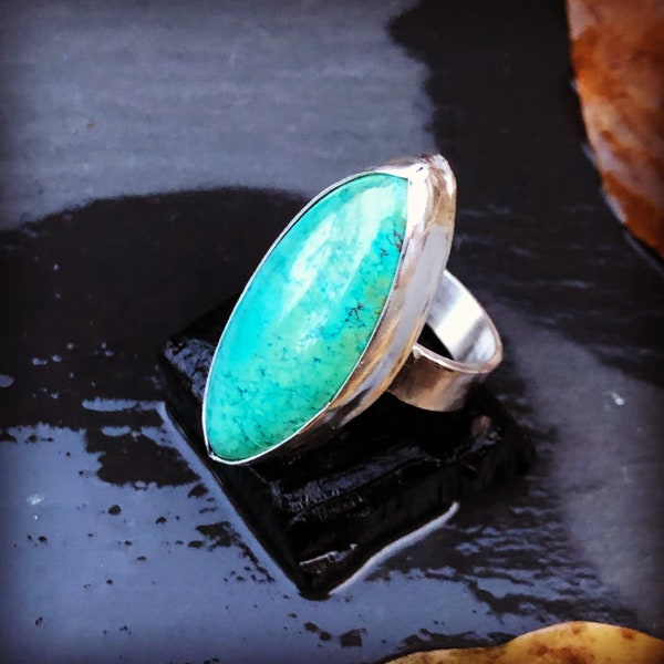 Arizona Turquoise Handmade Sterling Silver Ring UK Size R 1/2