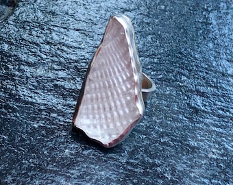 Textured Beach Glass Handmade Sterling Silver Ring Adjustable